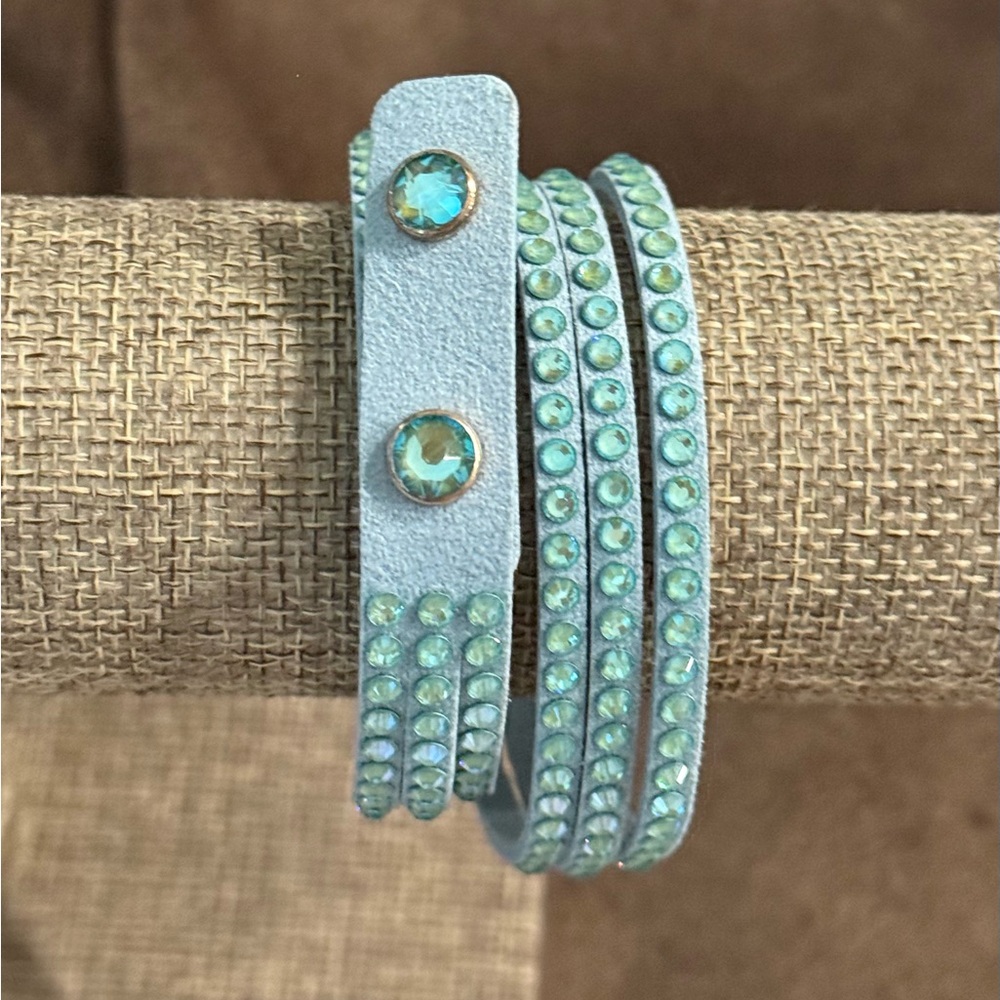 Elegant Light Teal Touchstone Crystal Wrap Bracelet
